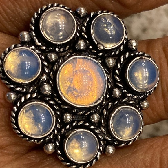 Fire Opal Fashion Ring on Silver Plated Setting - Picture 8 of 8